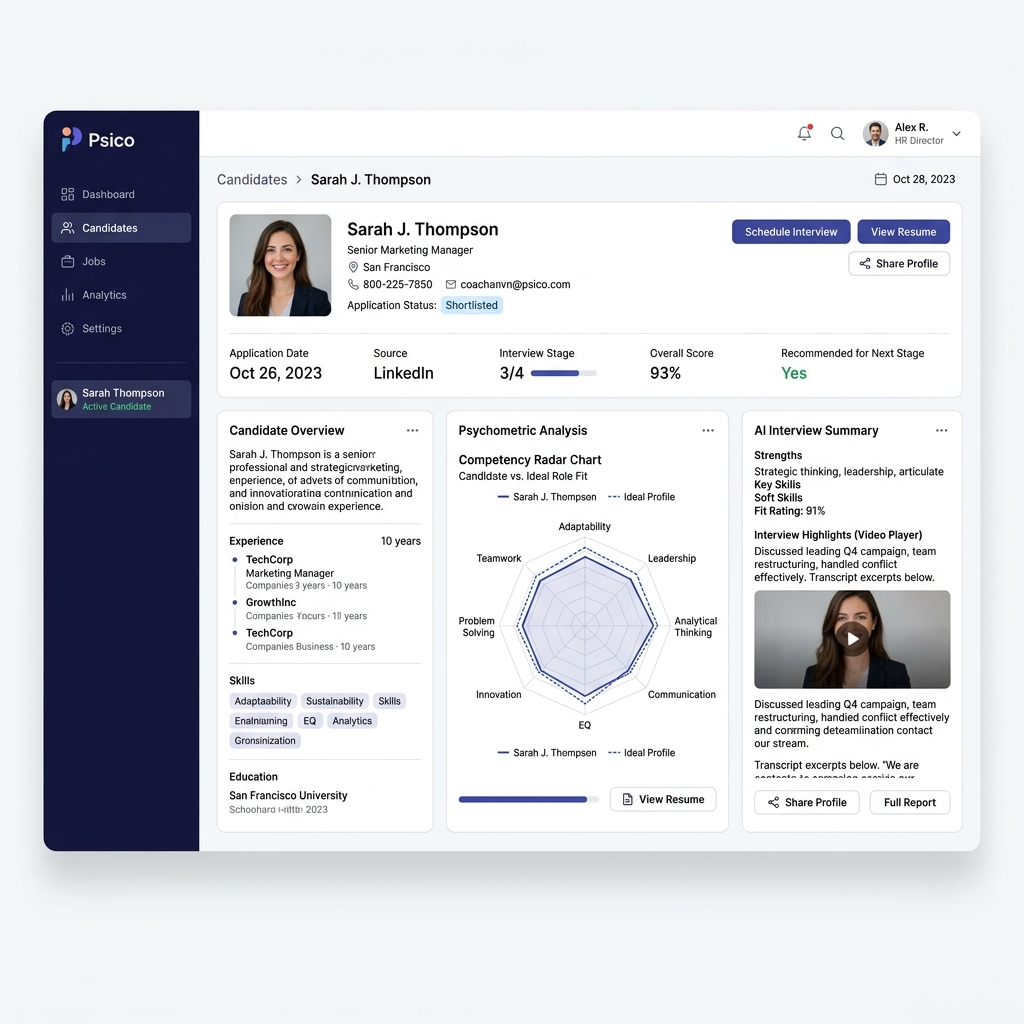 Dashboard de Psico mostrando análisis de candidatos con IA